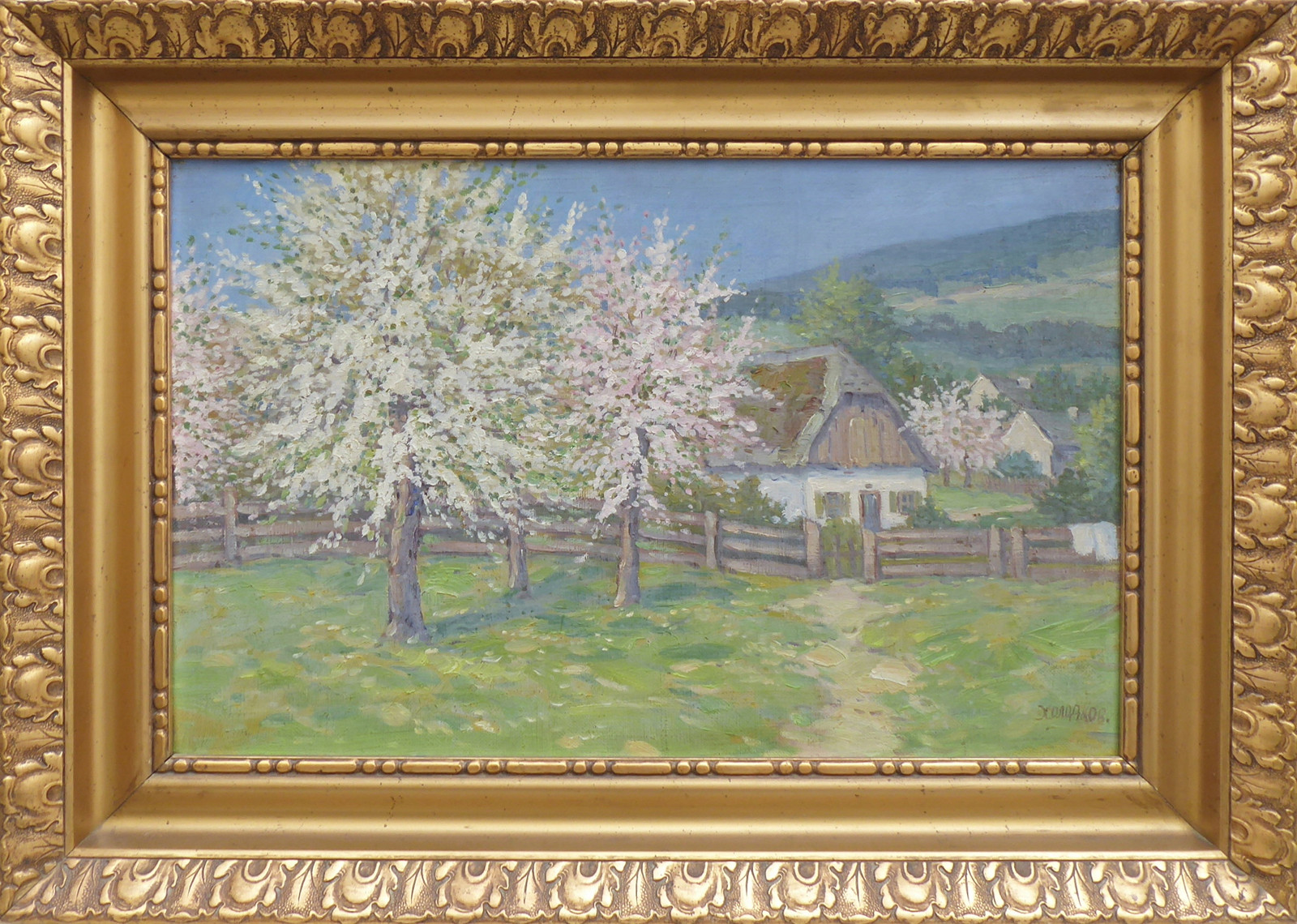NIKOLAJ IVANOVIČ CHOLODKOV (NAR.1925) - KRAJINA S KVETOUCÍMI TŘEŠNĚMI A JABLONĚMI