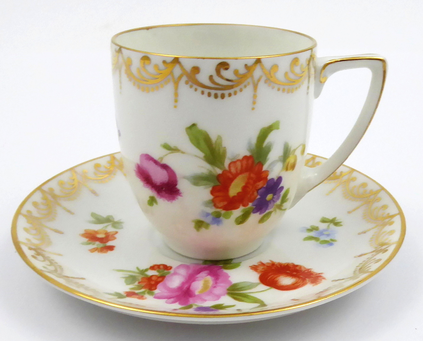 ROSENTHAL, VZOR MEISSEN - MOKA ŠÁLEK S KVÍTÍM A ZLACENÍM