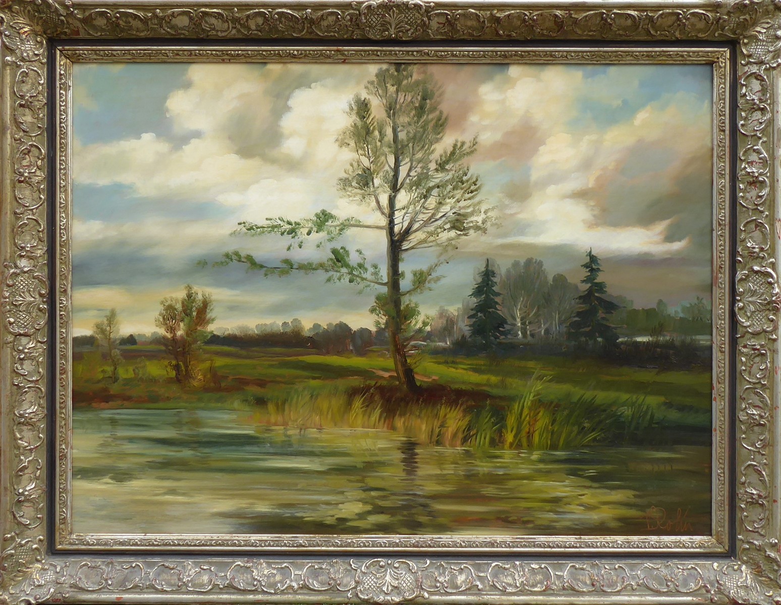 VIKTOR ROLÍN (1887-1942) - OSAMĚLÝ STROM U VODY - ROZMĚRNÝ OLEJ NA DŘEVĚNÉ DESCE