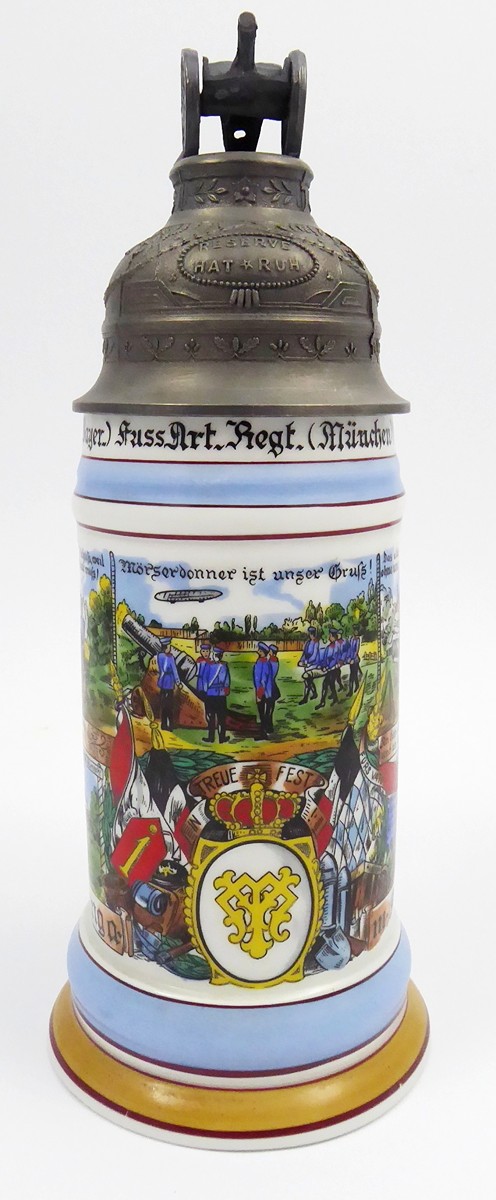 PORCELÁNOVÝ KORBEL MNICHOVSKÉ 5. BATERIE - S CÍNOVÝM KANÓNEM