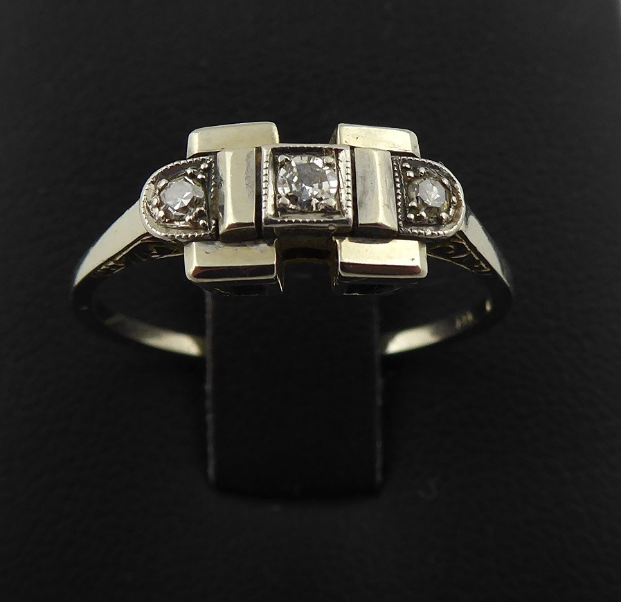 ART DECO ZLATÝ PRSTEN S PŘÍRODNÍMI DIAMANTY - 0,10 CT