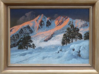 ALOIS ARNEGGER (1879-1963) - ZÁPAD SLUNCE V DOLOMITECH - ROZMĚRNÁ OLEJOMALBA