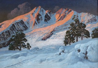 ALOIS ARNEGGER (1879-1963) - ZÁPAD SLUNCE V DOLOMITECH - ROZMĚRNÁ OLEJOMALBA