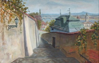 NOVÁČEK - STARÉ ZÁMECKÉ SCHODY NA PRAŽSKÝ HRAD - ROK 1938