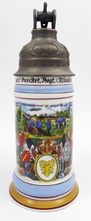 PORCELÁNOVÝ KORBEL MNICHOVSKÉ 5. BATERIE - S CÍNOVÝM KANÓNEM