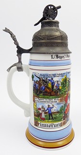 PORCELÁNOVÝ KORBEL MNICHOVSKÉ 5. BATERIE - S CÍNOVÝM KANÓNEM
