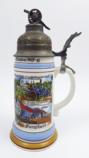 PORCELÁNOVÝ KORBEL MNICHOVSKÉ 5. BATERIE - S CÍNOVÝM KANÓNEM