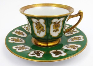 ZELENÝ MOKA ŠÁLEK SE ZLATÝMI KVĚTINAMI - ROSENTHAL