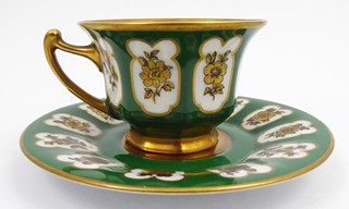 ZELENÝ MOKA ŠÁLEK SE ZLATÝMI KVĚTINAMI - ROSENTHAL