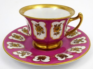RŮŽOVÝ MOKA ŠÁLEK SE ZLATÝMI KVĚTINAMI - ROSENTHAL