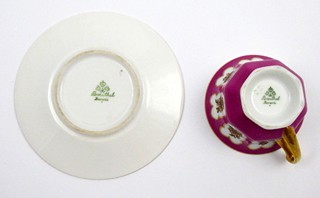 RŮŽOVÝ MOKA ŠÁLEK SE ZLATÝMI KVĚTINAMI - ROSENTHAL
