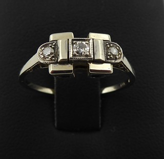 ART DECO ZLATÝ PRSTEN S PŘÍRODNÍMI DIAMANTY - 0,10 CT