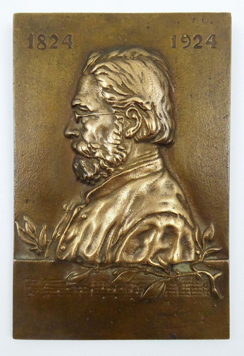 JULIUS KRILL (1868-1950) - BEDŘICH SMETANA  - BRONZOVÝ ZÁVĚSNÝ BASRELIÉF