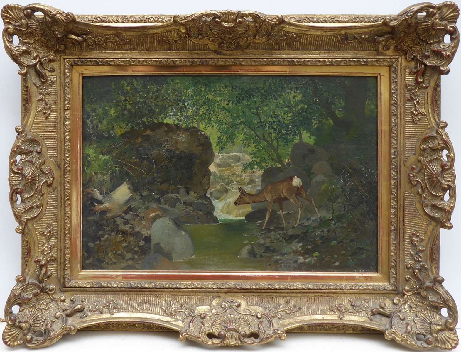 AUGUST FINK (FINCK) (1846-1916) - SRNA U KAMENITÉ BYSTŘINY