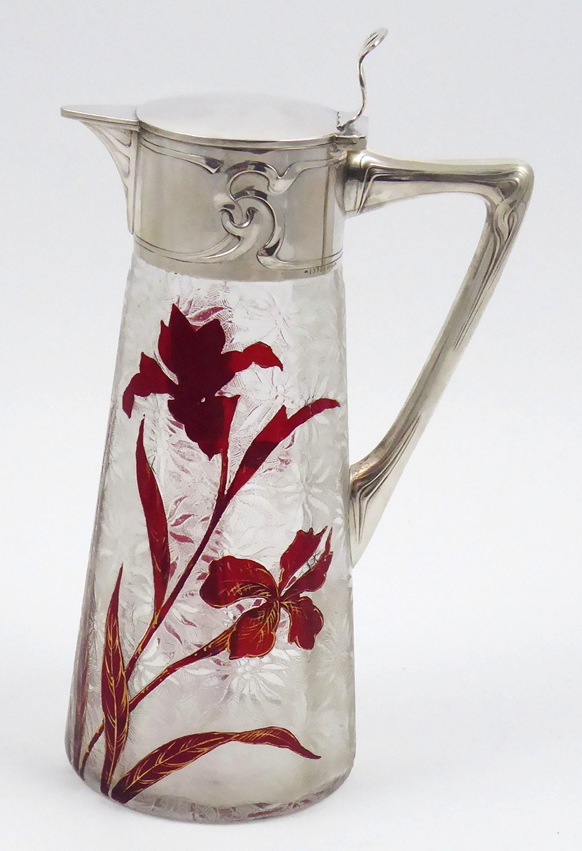 SECESNÍ STŘÍBRNÁ KARAFA - WILHELM BINDER, SCHWÄBISCH GMÜND