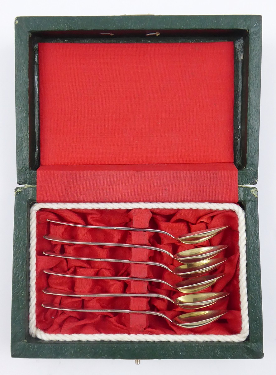 ART DECO STŘÍBRNÉ MOKA LŽIČKY V ETUI