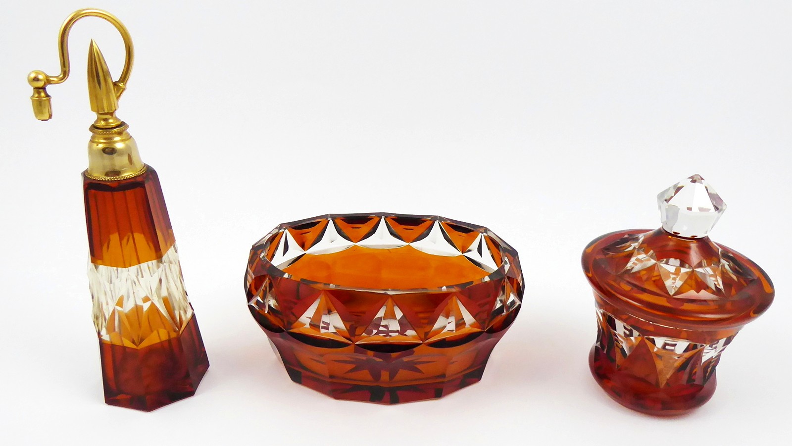 ART DECO TOALETNÍ SOUPRAVA Z AMBROVÉHO SKLA