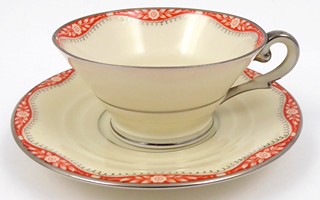 ART DECO MOKA ŠÁLEK SE STŘÍBRNÝMI LINKAMI - PIRKENHAMMER 