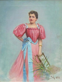 JOSEF KAŠPÁREK (1859-1922) - SLEČNA S MODROU STUHOU A TANEČNÍM POŘÁDKEM