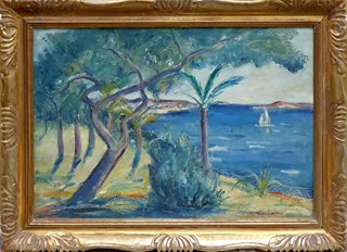 OLDŘICH KONÍČEK (1886-1932) - PALMA U MOŘE, FRANCOUZSKÁ RIVIÉRA - ROZMĚRNÉ DÍLO