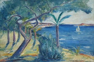 OLDŘICH KONÍČEK (1886-1932) - PALMA U MOŘE, FRANCOUZSKÁ RIVIÉRA - ROZMĚRNÉ DÍLO