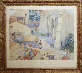 ZDEŇKA VORLOVÁ-VLČKOVÁ (1872-1954) - NA TRHU PŘED KOSTELNÍM PORTÁLEM