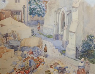 ZDEŇKA VORLOVÁ-VLČKOVÁ (1872-1954) - NA TRHU PŘED KOSTELNÍM PORTÁLEM