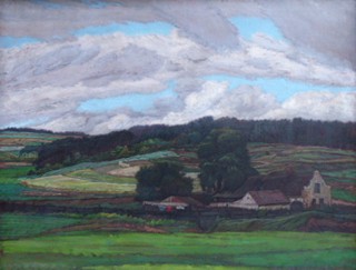 RUDOLF BÉM (VRATISLAV HLAVA) (1874-1955) - JIHOČESKÝ DVOREC, STOŽICE - ROZMĚRNÁ OLEJOMALBA