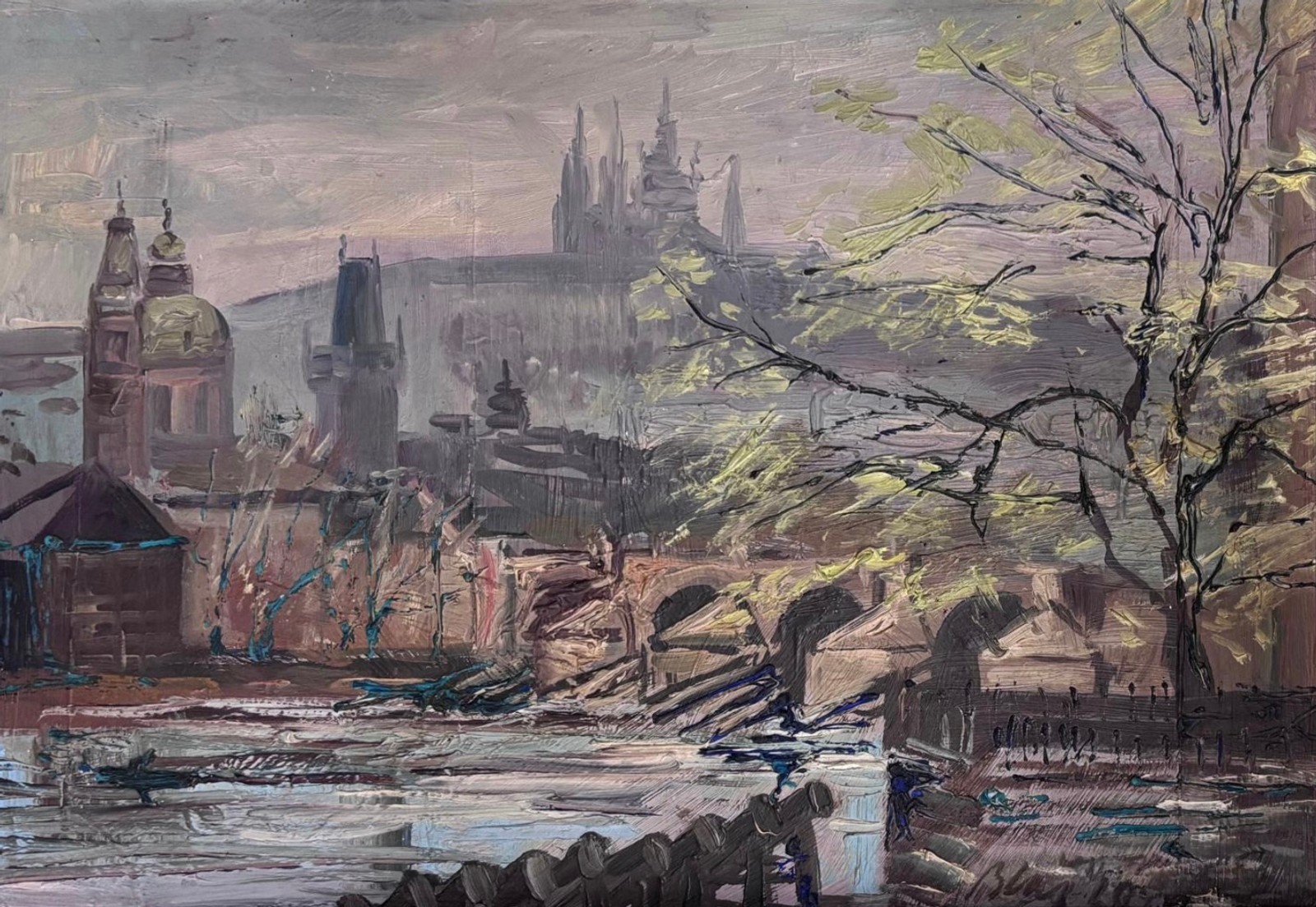 Ema Blažková (1924 - 2003) - Pohled na Pražský hrad a Karlův most