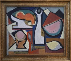 Jaroslav Král (1883 - 1942) - Zátiší s lahví a melounem