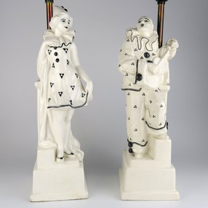 Pár figurálních lamp "Harlekýn a Kolombína" - Bechyně
