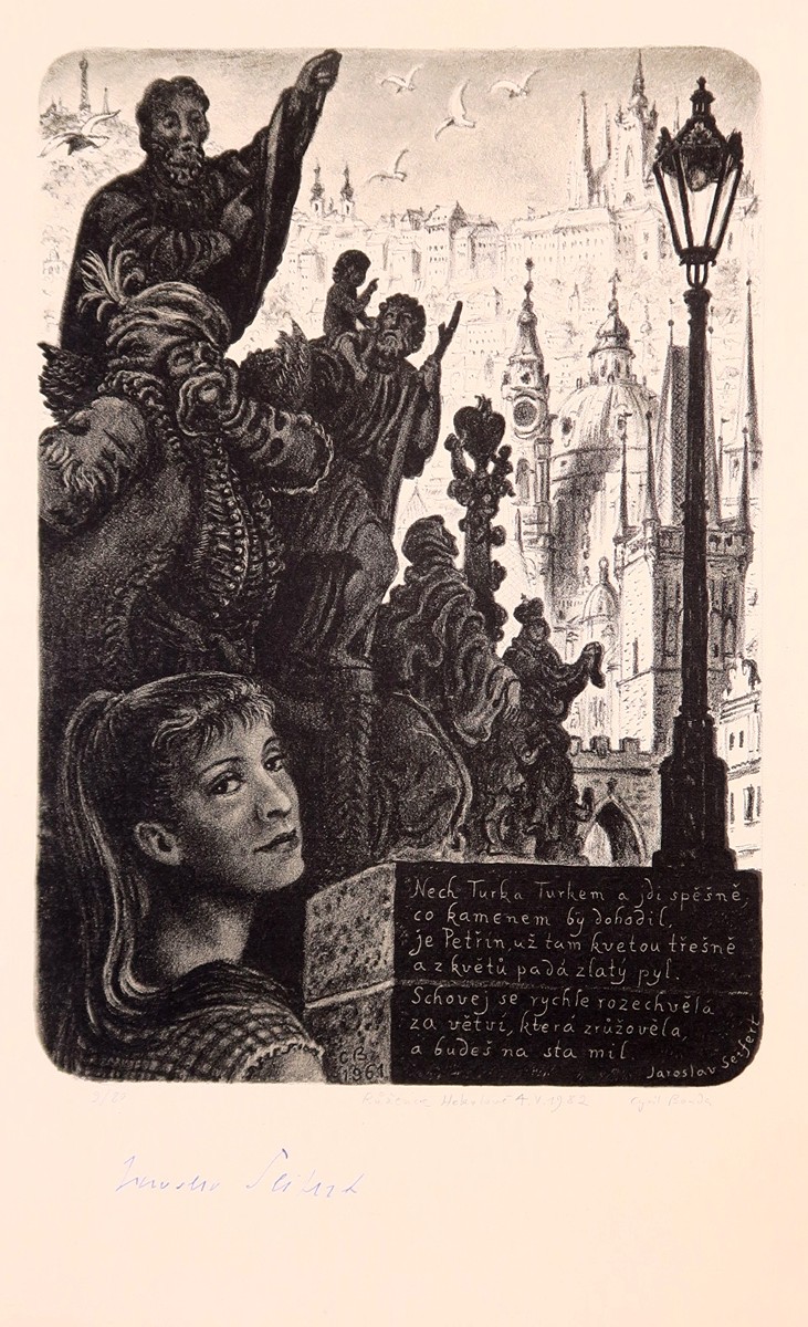 Cyril Bouda (1901 - 1984) - Píseň o Karlově mostě - podpis J. Seiferta