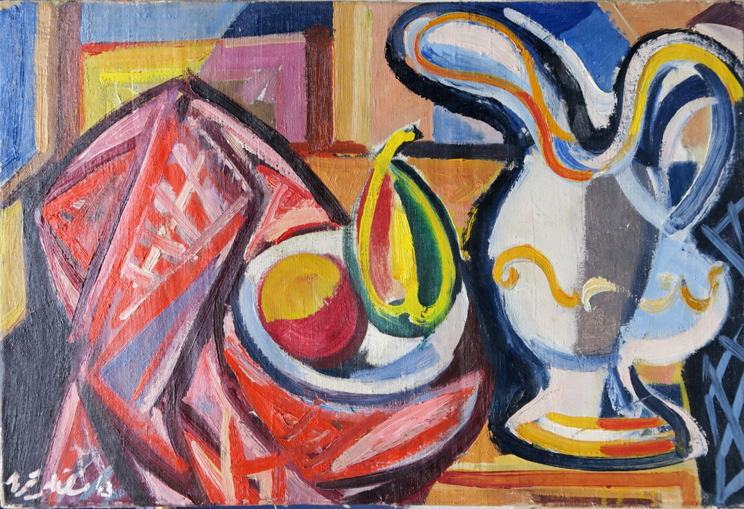 Jaromír Uždil (1915 - 2006) - Zátiší s konvicí a ovocem