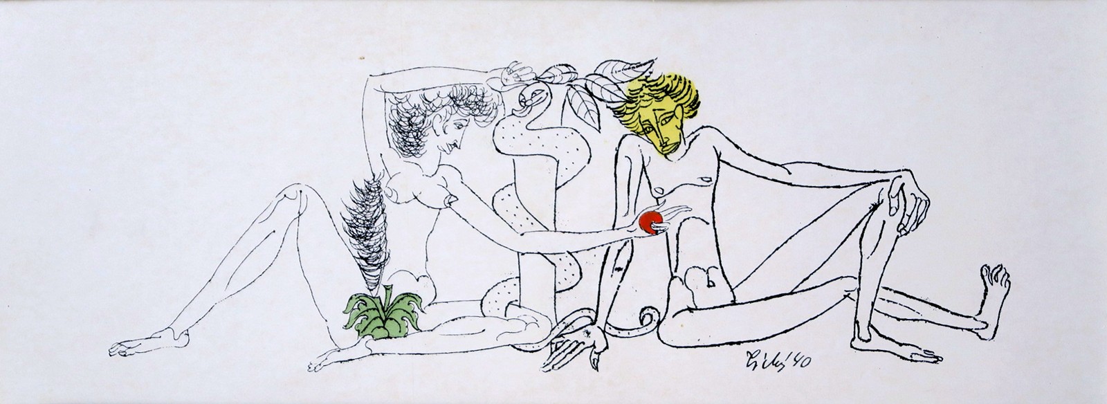 František Tichý (1896 - 1961) - Adam a Eva - Novoročenka F. Tichého a J. Hoška