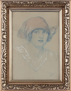 Alfons Mucha (1860 - 1939) - Hlava mladé ženy v šátku, 1911