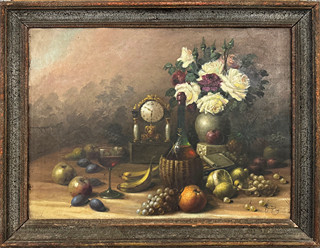 František Zavazal (1878) - Zátiší s ovocem, květinami a 
hodinami