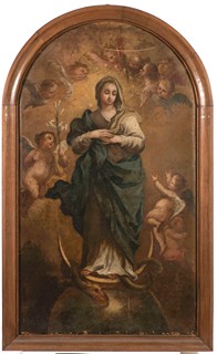 Italský malíř 17./18. století - Neposkvrněné početí Panny Marie na globu obklopené anděly
