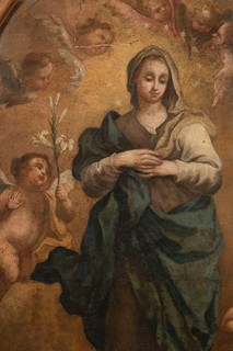 Italský malíř 17./18. století - Neposkvrněné početí Panny Marie na globu obklopené anděly