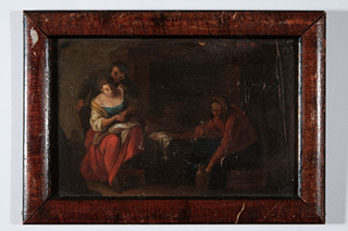 Scéna v interiéru, olej na plechu