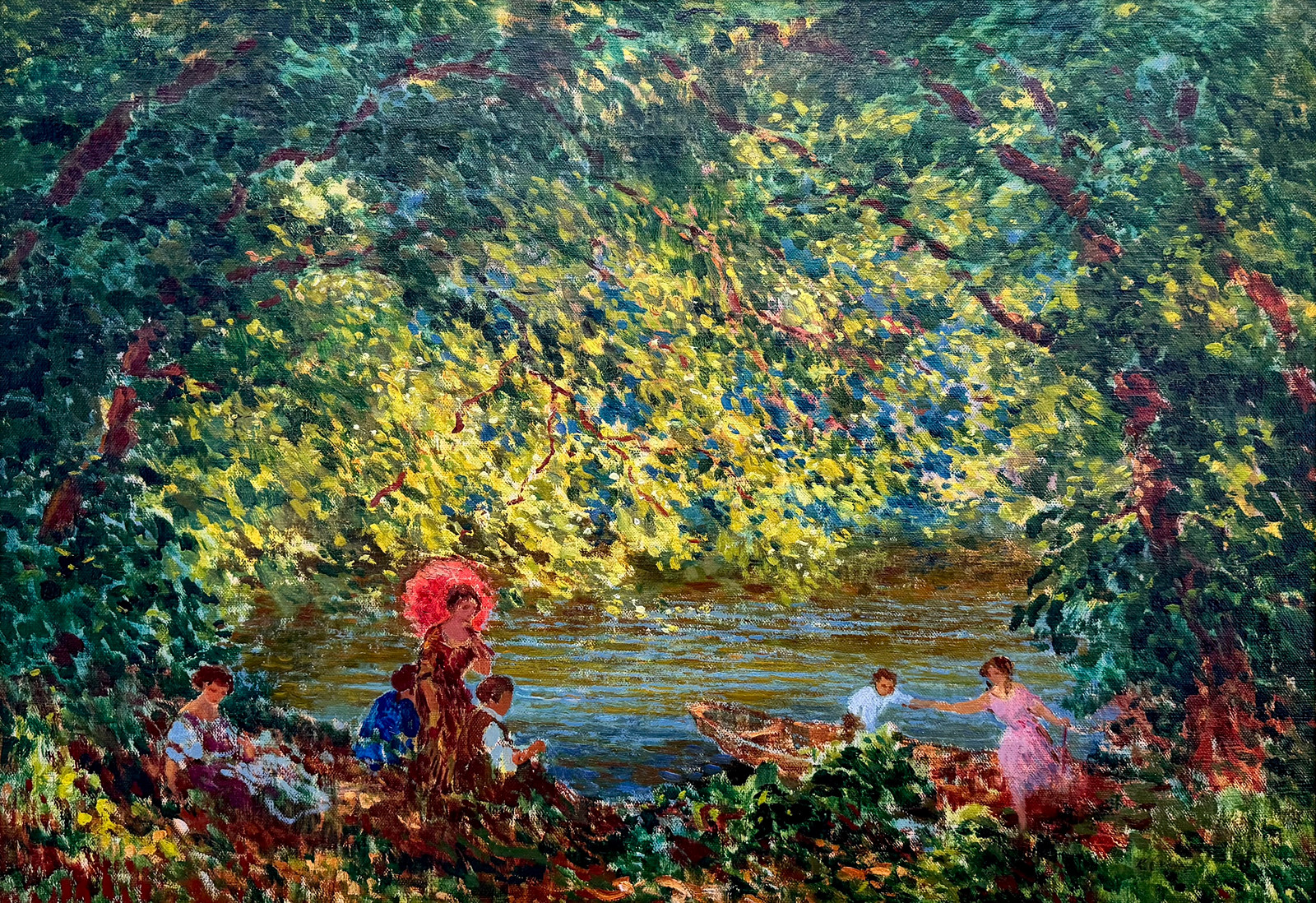 Karel Langer (1878 - 1947) - Parný den - odpočinek v zámeckém parku - Velký formát