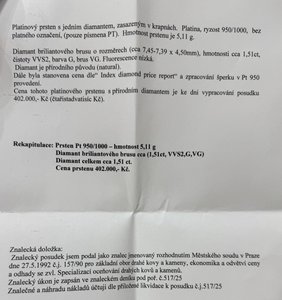 Platinový prsten s investičním diamantem, 1,51 ct, VVS2, G