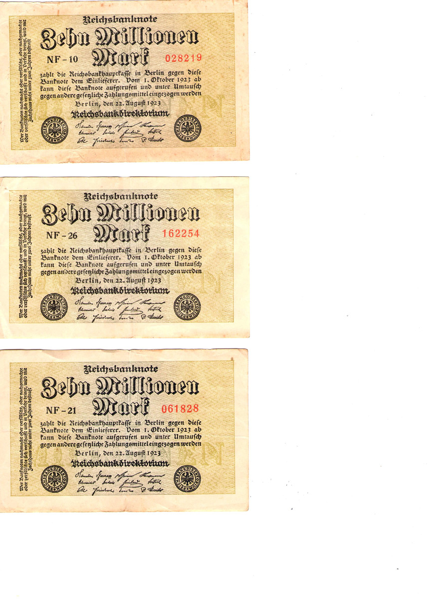 10 Milionů Marek – Německo 1923: Bankovka z období hyperinflace 3ks
