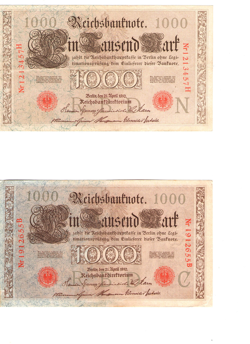 1000 Marek – Německo 1910: Bankovka císařského Německa 2ks