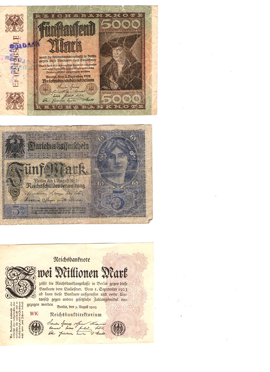 Německé bankovky z let 1922–1923: Svědectví hyperinflace a hospodářských změn 3ks