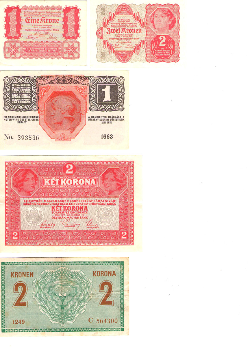 Rakousko-Uherské koruny – Historické bankovky 5ks