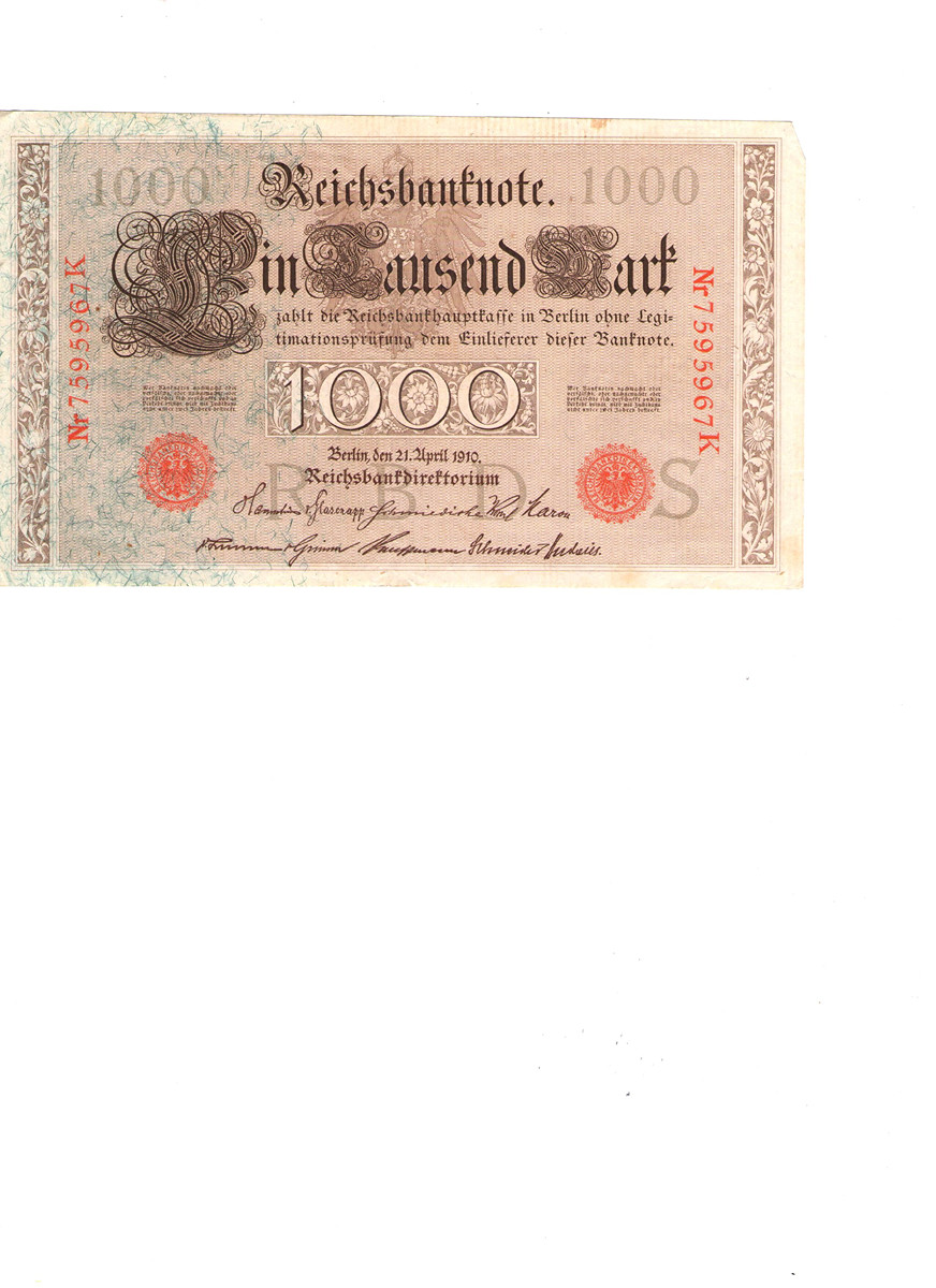 1000 Marek – Německo 1910: Bankovka císařského Německa 1ks