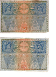 1000 Korun – Rakousko-Uhersko 1902: Bankovka z období monarchie s přetiskem Deutschösterreich 2ks