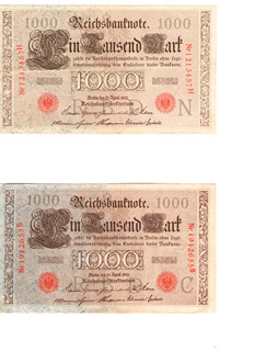 1000 Marek – Německo 1910: Bankovka císařského Německa 2ks