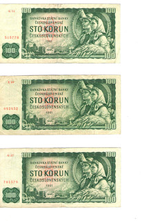 100 Korun Československých – 1961: Socialistická bankovka éry plánovaného hospodářství 3ks