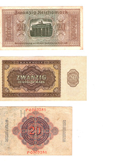 Německé bankovky 20 marek: Od císařství po poválečnou měnovou reformu 3ks
